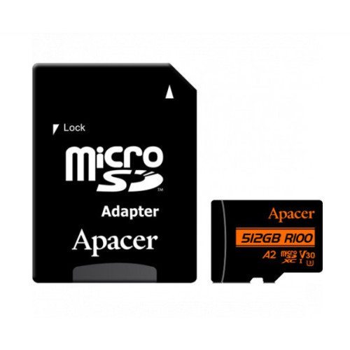 Карта пам`ятi MicroSDXC 512GB UHS-I/U3 Class 10 Apacer (AP512GMCSX10U8-R) + SD адаптер