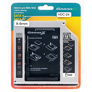 Адаптер Grand-X для підключення HDD 2.5" у відсік приводу ноутбука SATA/SATA3 Slim 9.5мм (HDC-24)