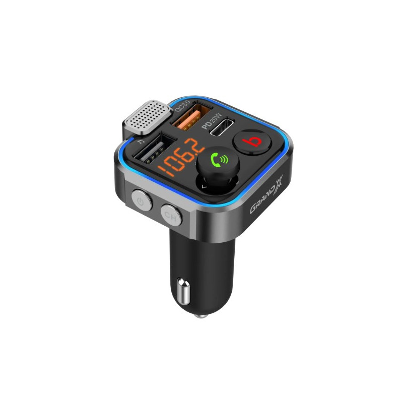 FM-трансмітер Grand-X 99GRX Hands Free, Bluetooth V5.0, 2USB, QC3.0, PD