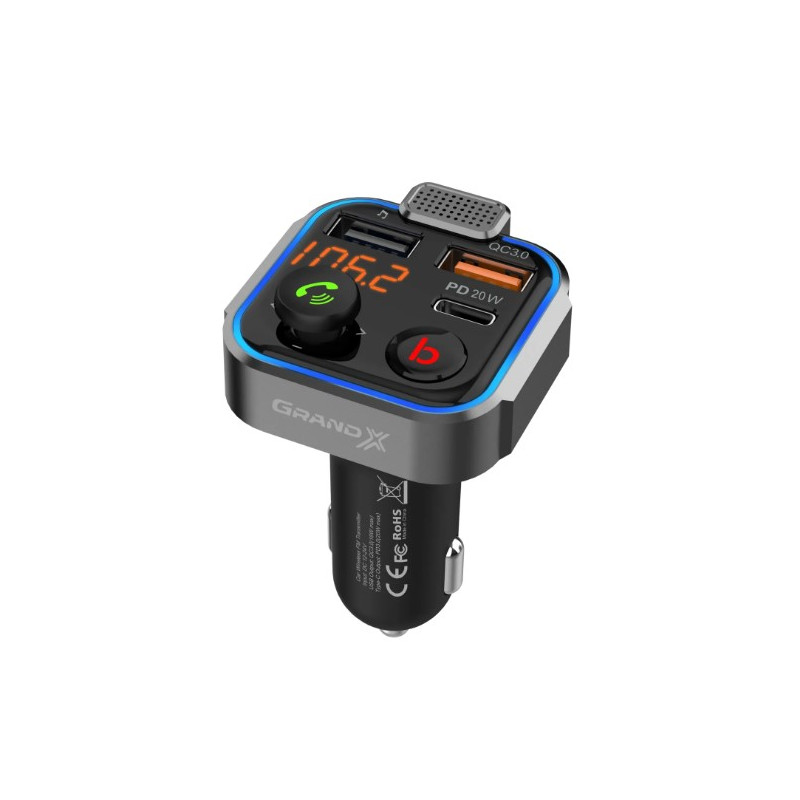 FM-трансмітер Grand-X 99GRX Hands Free, Bluetooth V5.0, 2USB, QC3.0, PD