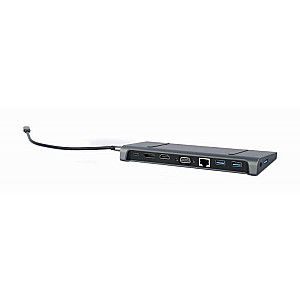 Док-станція Cablexpert USB-C 9-в-1 (A-CM-COMBO9-02) USB-хаб + HDMI/VGA/PD/LAN/3.5-мм аудіо