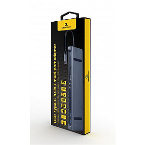 Док-станція Cablexpert USB-C 10-в-1 (A-CM-COMBO10-01) USB-хаб + HDMI/VGA/PD/картрідер/LAN/3.5-мм аудіо