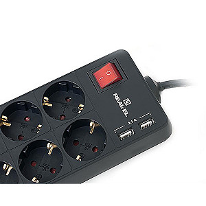Фільтр живлення REAL-EL RS-8 Protect USB 3.0m Black