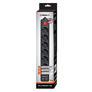 Фільтр живлення REAL-EL RS-6 Protect USB 3m Black