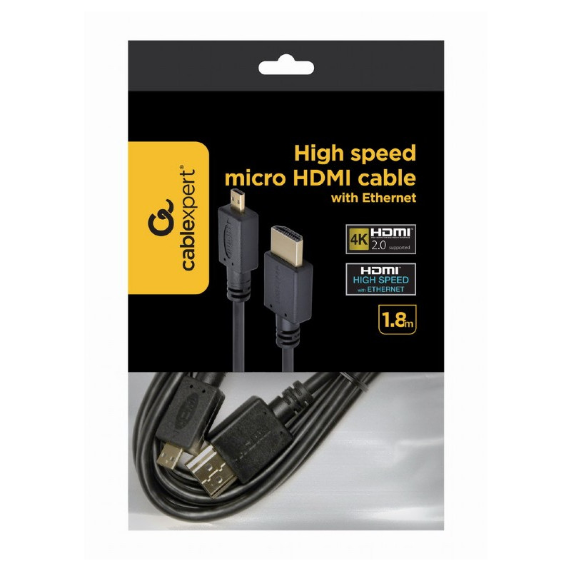 Кабель Cablexpert HDMI - micro-HDMI V 2.0 (M/M), 1.8 м, чорний (CC-HDMID-6) пакет