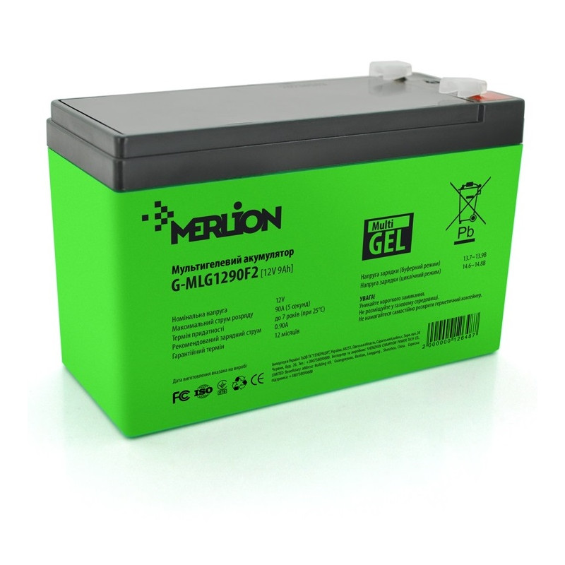 Акумуляторна батарея Merlion 12V 9AH Green (G-MLG1290F2/12648) AGM мультігель 