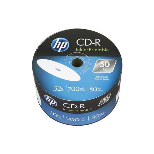 Диски CD-R HP (69301 /CRE00070WIP-3) 700MB 52x IJ Print, без шпинделя, 50 шт