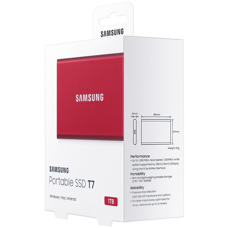 Накопичувач зовнішній SSD 2.5" USB 1.0TB Samsung T7 Red (MU-PC1T0R/WW)