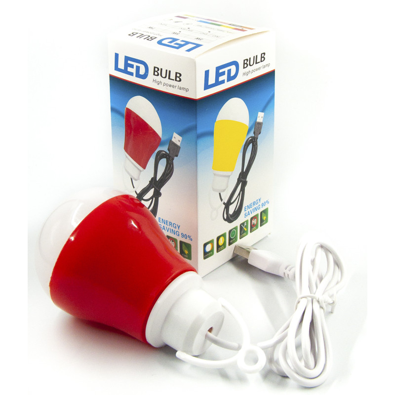 USB-світильник з LED-лампочкою Dengos, шнур ~1м, 5V, 5W, Red (LED-BULB-5V5W-RED)