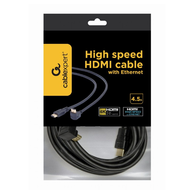 Кабель Cablexpert HDMI - HDMI V 1.4 (M/M), вилка/кутова вилка, 4.5 м, чорний (CC-HDMI490-15) пакет