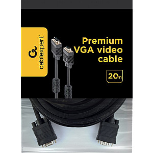 Кабель Cablexpert VGA - VGA (M/M), HD15, з 2-ма фер. кільцями, чорний, 20 м (CC-PPVGA-20M-B) пакет