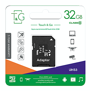 Карта пам`ятi MicroSDHC 32GB UHS-I U3 Class 10 T&G + SD-adapter (TG-32GBSD10U3-01)