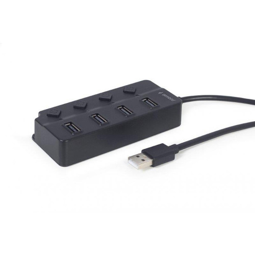 Концентратор USB 2.0 Gembird 4хUSB2.0, з вимикачами, пластик, Black (UHB-U2P4P-01)