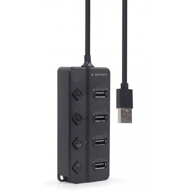 Концентратор USB 2.0 Gembird 4хUSB2.0, з вимикачами, пластик, Black (UHB-U2P4P-01)
