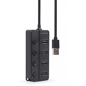 Концентратор USB 2.0 Gembird 4хUSB2.0, з вимикачами, пластик, Black (UHB-U2P4P-01)
