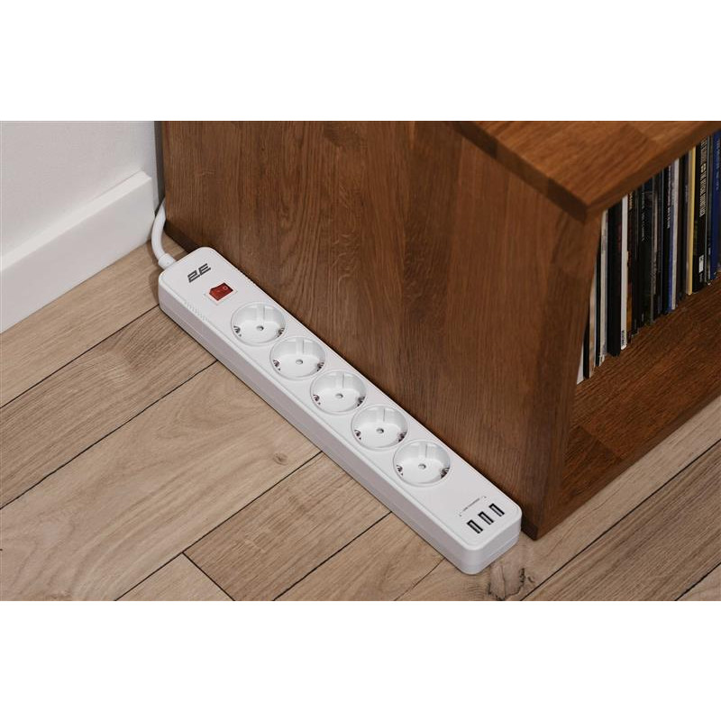 Мережевий фільтр 2E 5хSchuko, 2 м (2E-SP515M2USBWH)