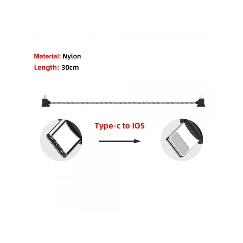 Кабель Goojodoq Type-C-Lightning Nylon для пульта RC-N1 DJI Mavic 3 / Air 2 / 2S / Mini 2 / Mini 3 Pro 0.3m Black (32866812366N130TL)