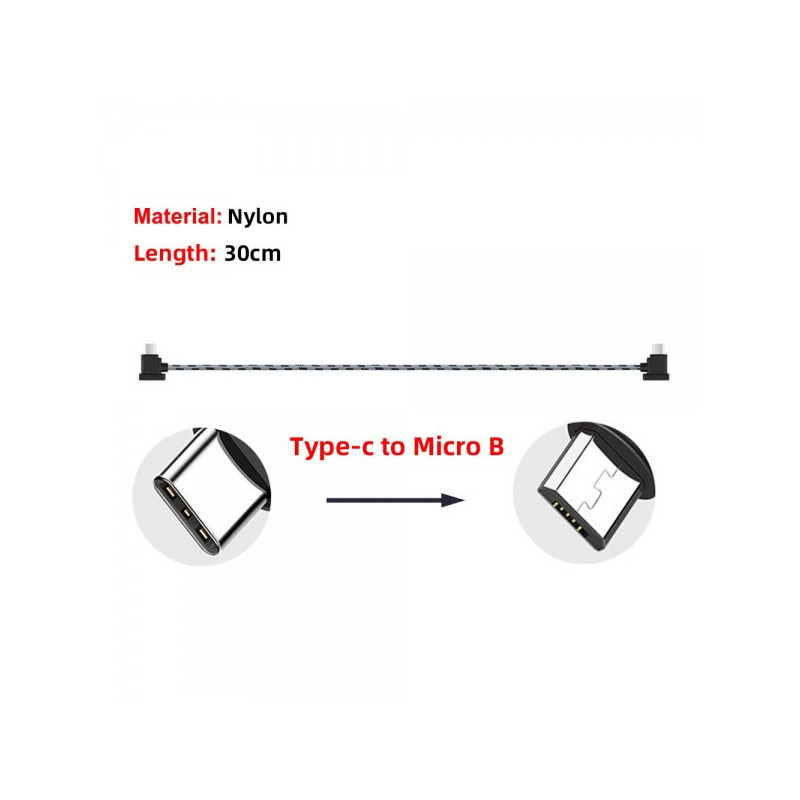 Кабель Goojodoq Type-C-MicroUSB Nylon для пульта RC-N1 DJI Mavic 3 / Air 2 / Air 2S / Mini 2 / Mini 3 Pro 0.3m Black (32866812366N130TM)