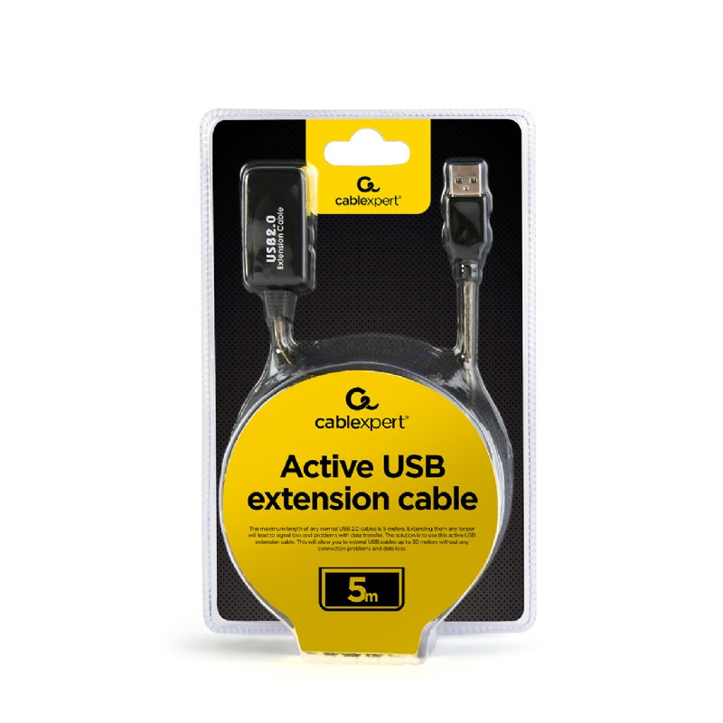 Кабель Cablexpert USB - USB V 2.0 (F/M), активний подовжувач, 5 м, чорний (UAE-01-5M)