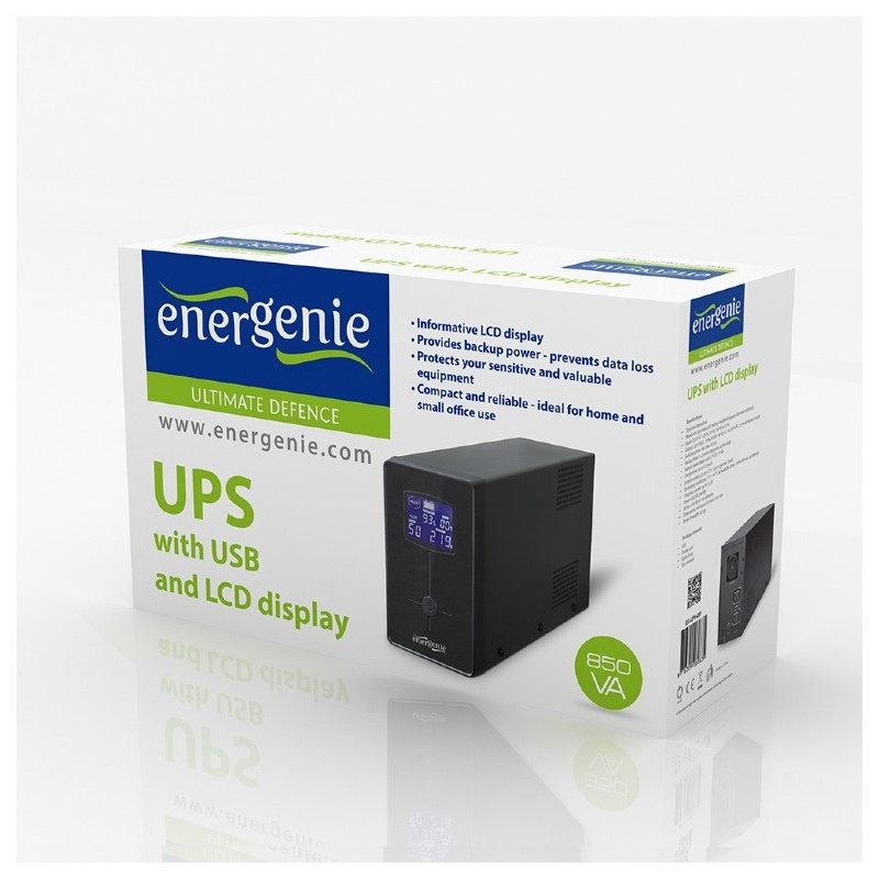Джерело безперебійного живлення EnerGenie EG-UPS-032 850VA, Line Int., AVR, 2xIEC+1xSchuko, USB, LCD, RJ11