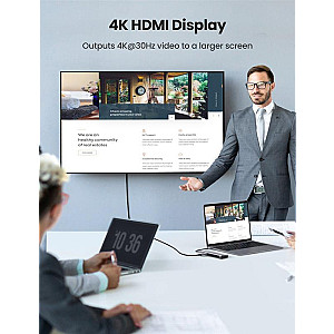 Концентратор USB Type-C Ugreen CM179 3xUSB 3.0 + HDMI + VGA + RJ45 1000M Ethernet + Cardreader, Gray (40873)