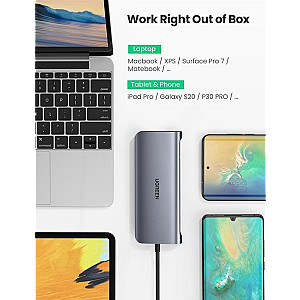 Концентратор USB Type-C Ugreen CM179 3xUSB 3.0 + HDMI + VGA + RJ45 1000M Ethernet + Cardreader + 3.5 мм, Gray (80133)