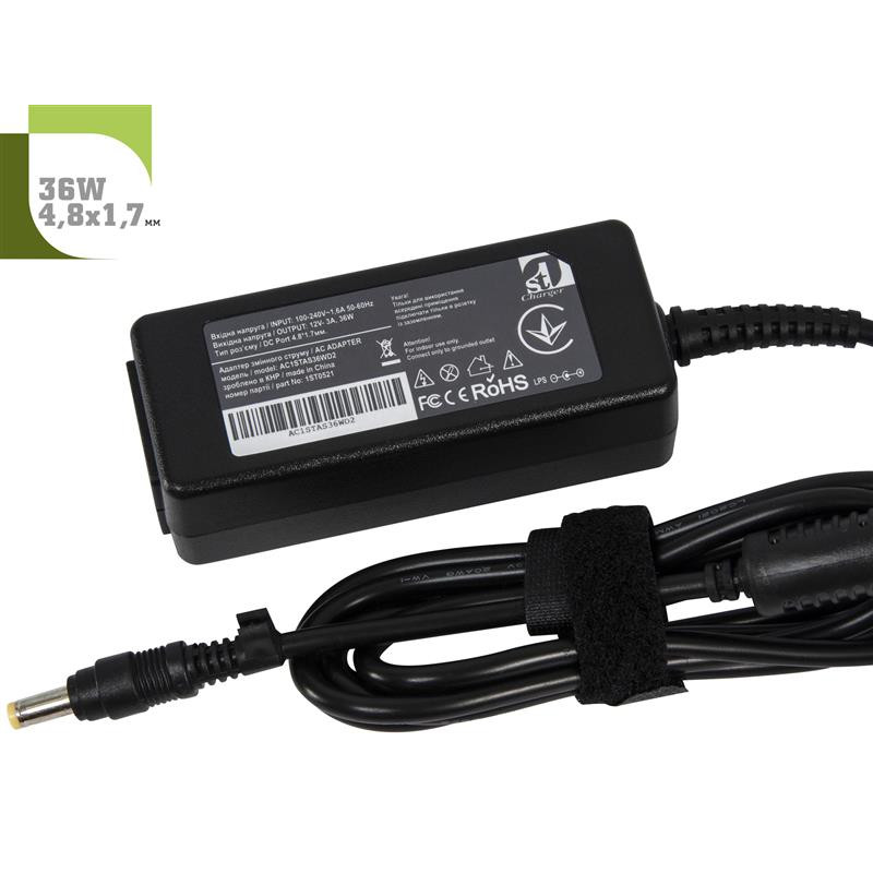 Блок живлення 1StCharger для ноутбука Asus 12V 36W 3A 4.8х1.7мм + каб.живл. (AC1STAS36WD2)