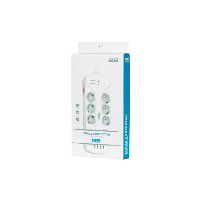 Мережевий фільтр 2E 8хSchuko, 3 м (2E-SP815M3USBWH)