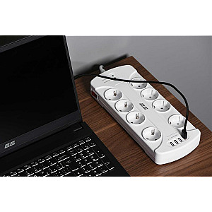 Мережевий фільтр 2E 8хSchuko, 3 м (2E-SP815M3USBWH)