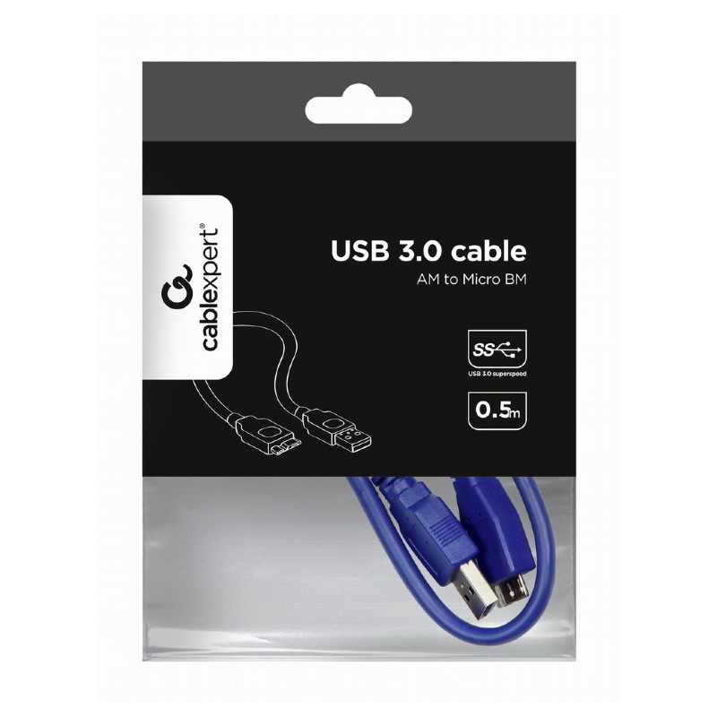 Кабель Gembird USB - micro USB Type-B V 3.0 (M/M), 5pin, 0.5 м, синій (CCP-mUSB3-AMBM-0.5M)