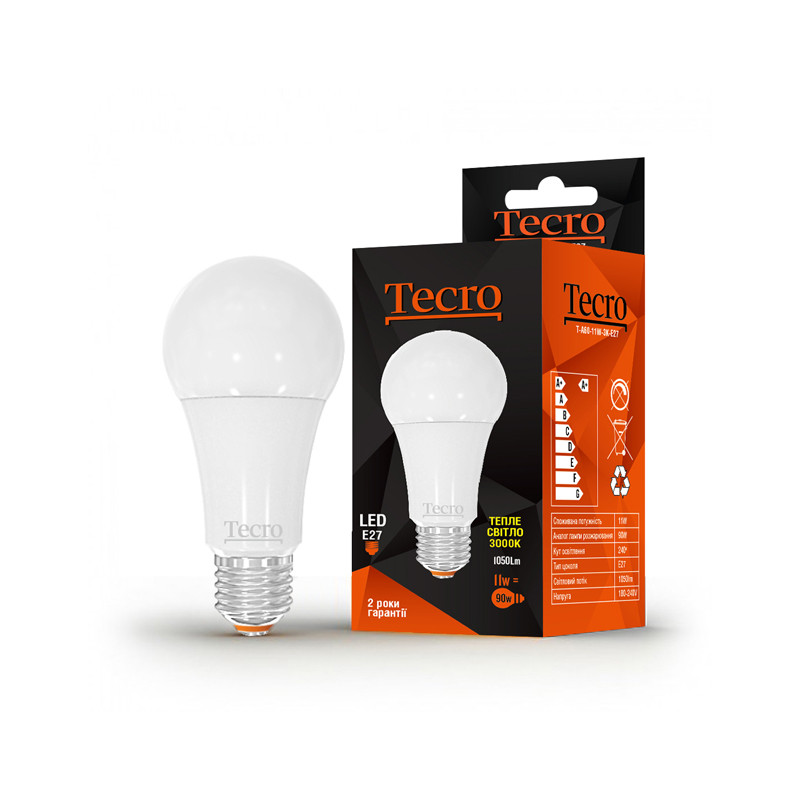 Лампа світлодіодна Tecro 11W E27 3000K (T-A60-11W-3K-E27)