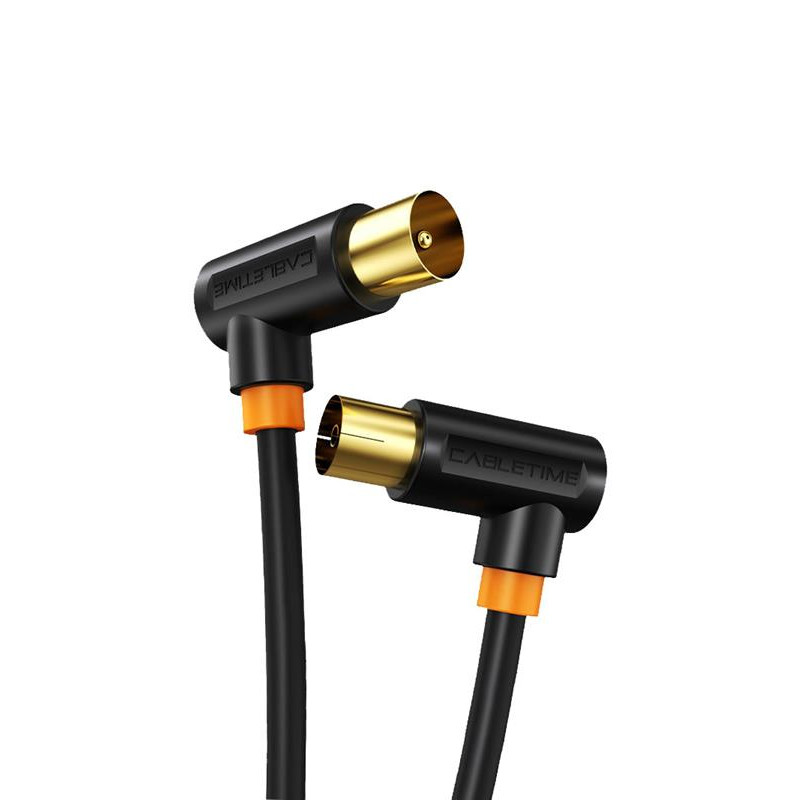 Кабель Cabletime Телевізійний, 3m, Г-подібний 90 градусів Male to Female, 75OHM, Black (CF34N)