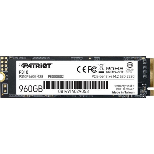 Накопичувач SSD  960GB Patriot P310 M.2 2280 PCIe NVMe 3.0 x4 TLC (P310P960GM28)