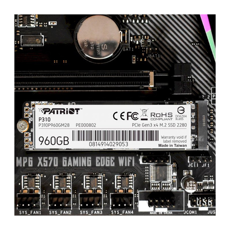 Накопичувач SSD  960GB Patriot P310 M.2 2280 PCIe NVMe 3.0 x4 TLC (P310P960GM28)