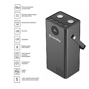 Універсальна мобільна батарея ColorWay Powerful 60000mAh Black (CW-PB600LPA5BK-PDD)