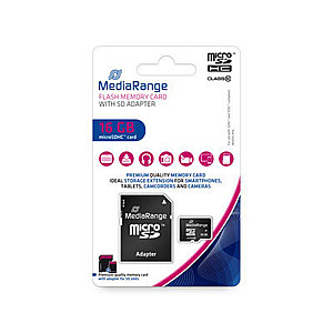 Карта пам`ятi MicroSDHC  16GB Class 10 MediaRange R45/W12MB/s + SD-adapter (MR958)