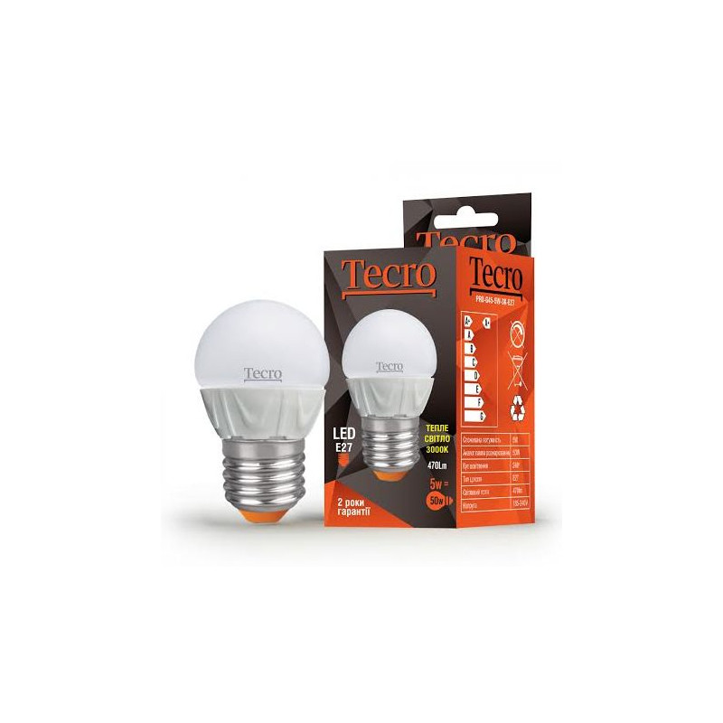 Лампа світлодіодна Tecro 5W E27 3000K (PRO-G45-5W-3K-E27)