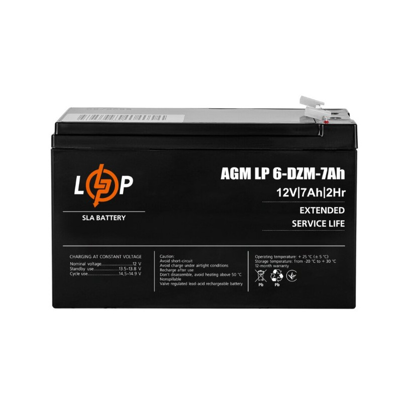 Акумуляторна батарея LogicPower 12V 7AH (LP 6-DZM-7 Ah) AGM