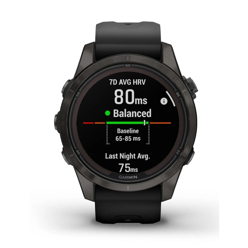 Смарт-годинник Garmin Fenix 7S Pro Sapphire Solar Carbon Gray Titanium with Black Silicone (010-02776-54)