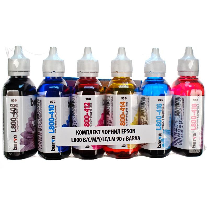 Комплект чорнил Barva EPSON L800/L810/L850/L1800 B/C/M/Y/LC/LM (T6731) (L800-090-MP) 6х90 г