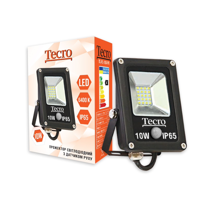 Світлодіодний прожектор Tecro TL-FL-10B-PR 10W 6400K з датчиком руху