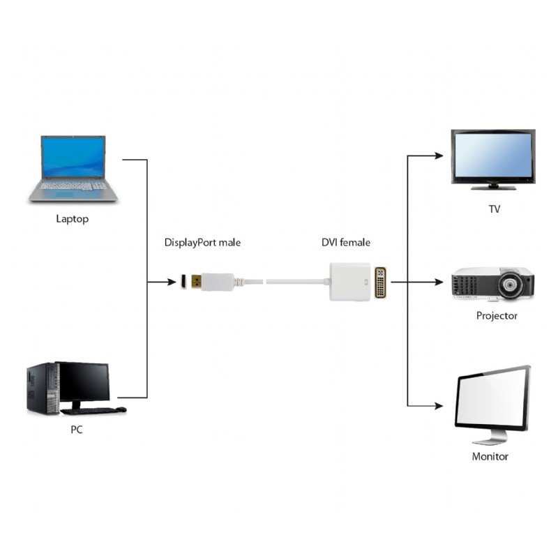 Адаптер Cablexpert DisplayPort - DVI (M/F), 0.1 м, білий (A-DPM-DVIF-002-W) пакет