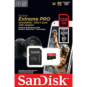 Карта пам`ятi MicroSDXC 128GB UHS-I U3 R200/W90MB/s SanDisk Extreme Pro V30 + SD-адаптер (SDSQXCD-128G-GN6MA)