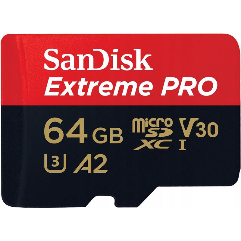Карта пам`ятi MicroSDXC 64GB UHS-I U3 R200/W90MB/s SanDisk Extreme Pro V30 + SD-адаптер (SDSQXCU-064G-GN6MA)
