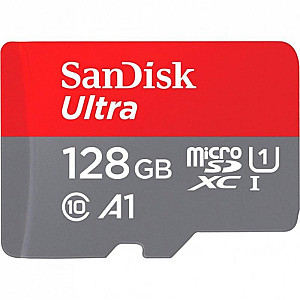 Карта пам`ятi MicroSDXC 128GB UHS-I Class 10 SanDisk Ultra A1 R140MB/s + SD-adapter (SDSQUAB-128G-GN6MA)