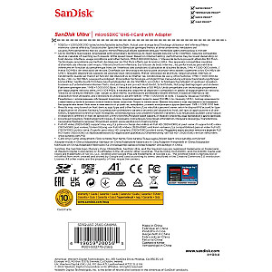 Карта пам`ятi MicroSDXC 256GB UHS-I Class 10 SanDisk Ultra A1 R150MB/s + SD-adapter (SDSQUAC-256G-GN6MA)