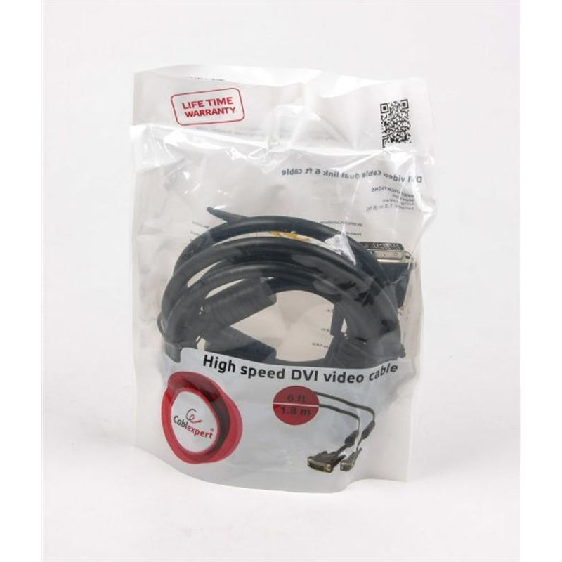 Кабель Cablexpert DVI - DVI (M/M), Dual link, 1.8 м, чорний (CC-DVI2-BK-6) пакет