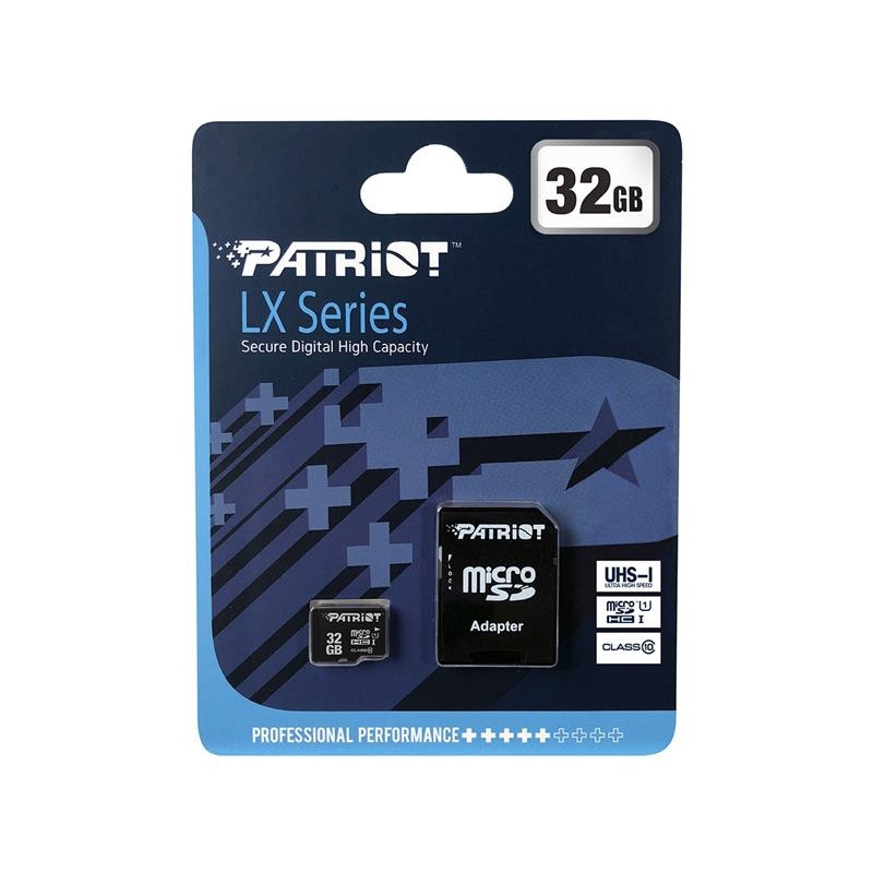 Карта пам`яті  MicroSDHC  32GB UHS-I Class 10 Patriot LX + SD-adapter (PSF32GMCSDHC10)