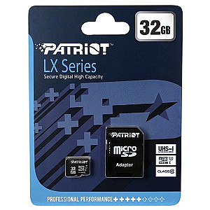 Карта пам`яті  MicroSDHC  32GB UHS-I Class 10 Patriot LX + SD-adapter (PSF32GMCSDHC10)