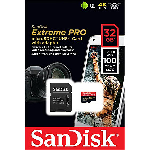 Карта пам`яті MicroSDHC 32GB UHS-I/U3 Class 10 SanDisk Extreme Pro A1 + SD-адаптер R100/W90MB/s (SDSQXCG-032G-GN6MA)